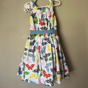 Mini Boden smocked sleeveless butterflies cotton dress.